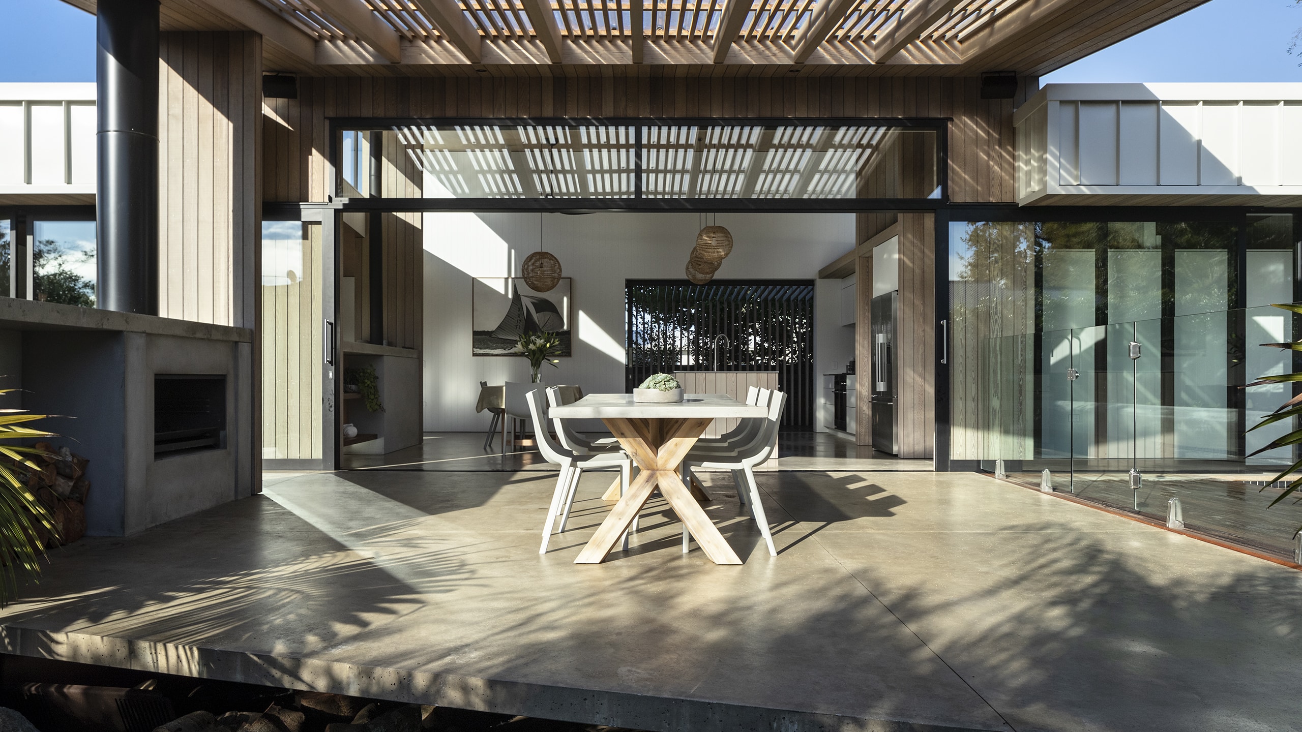 Coloured concrete patio and courtyard