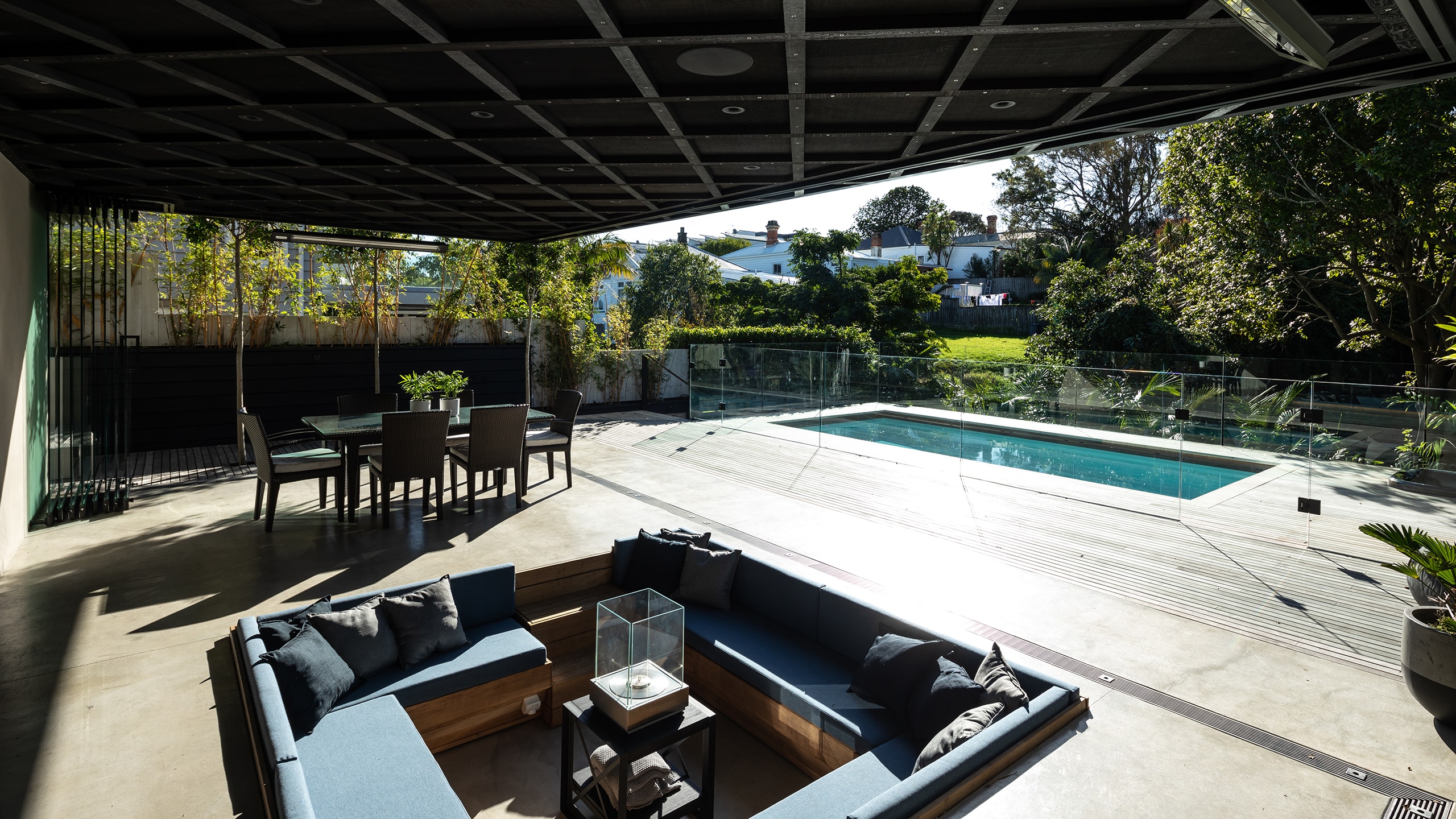 Coloured concrete patio, concrete pool surrounds