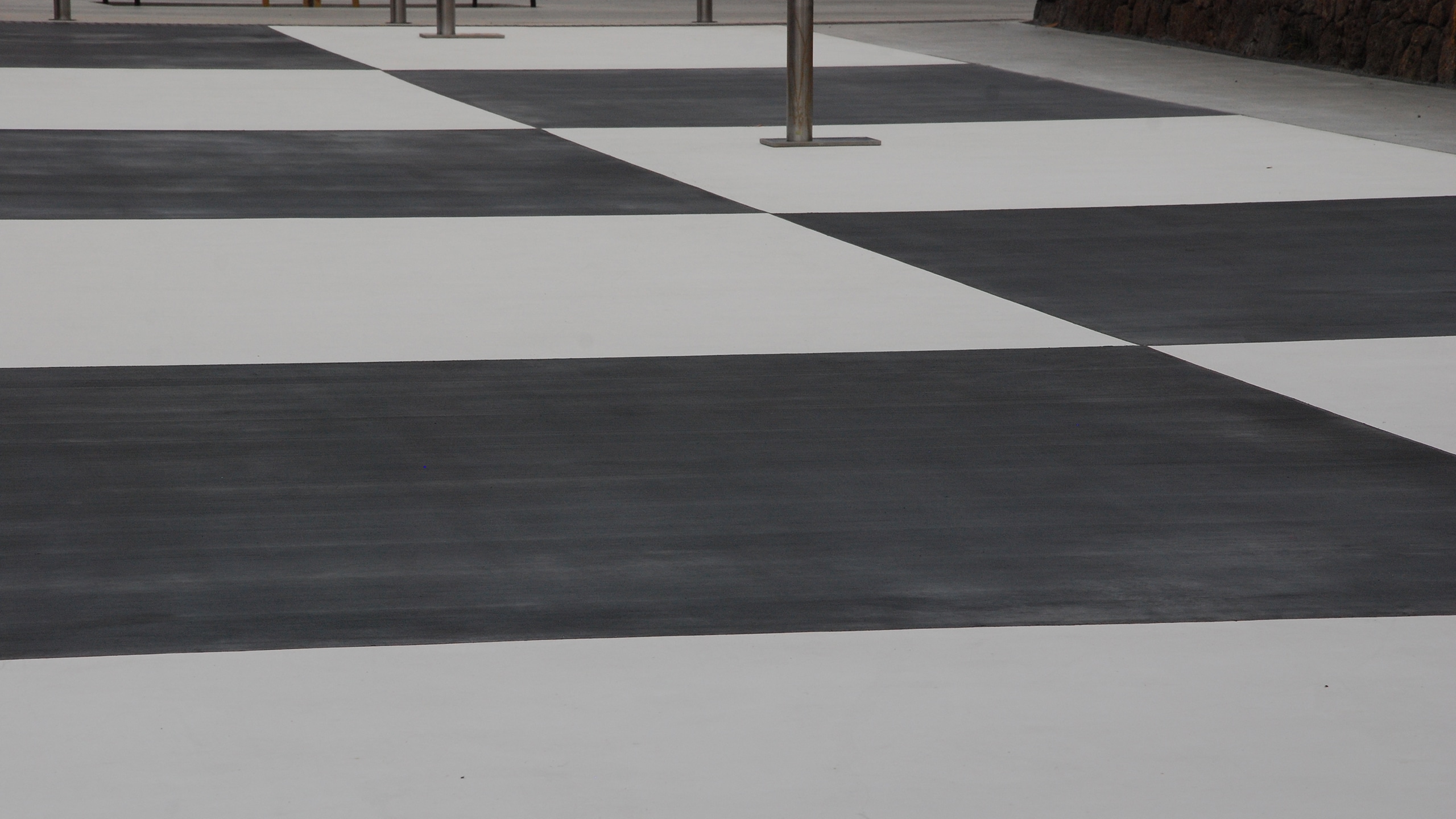 black and white patterned concrete path.