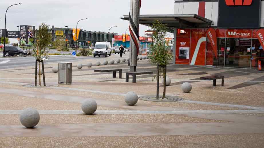 Coloured concrete public space at The Base Hamilton.