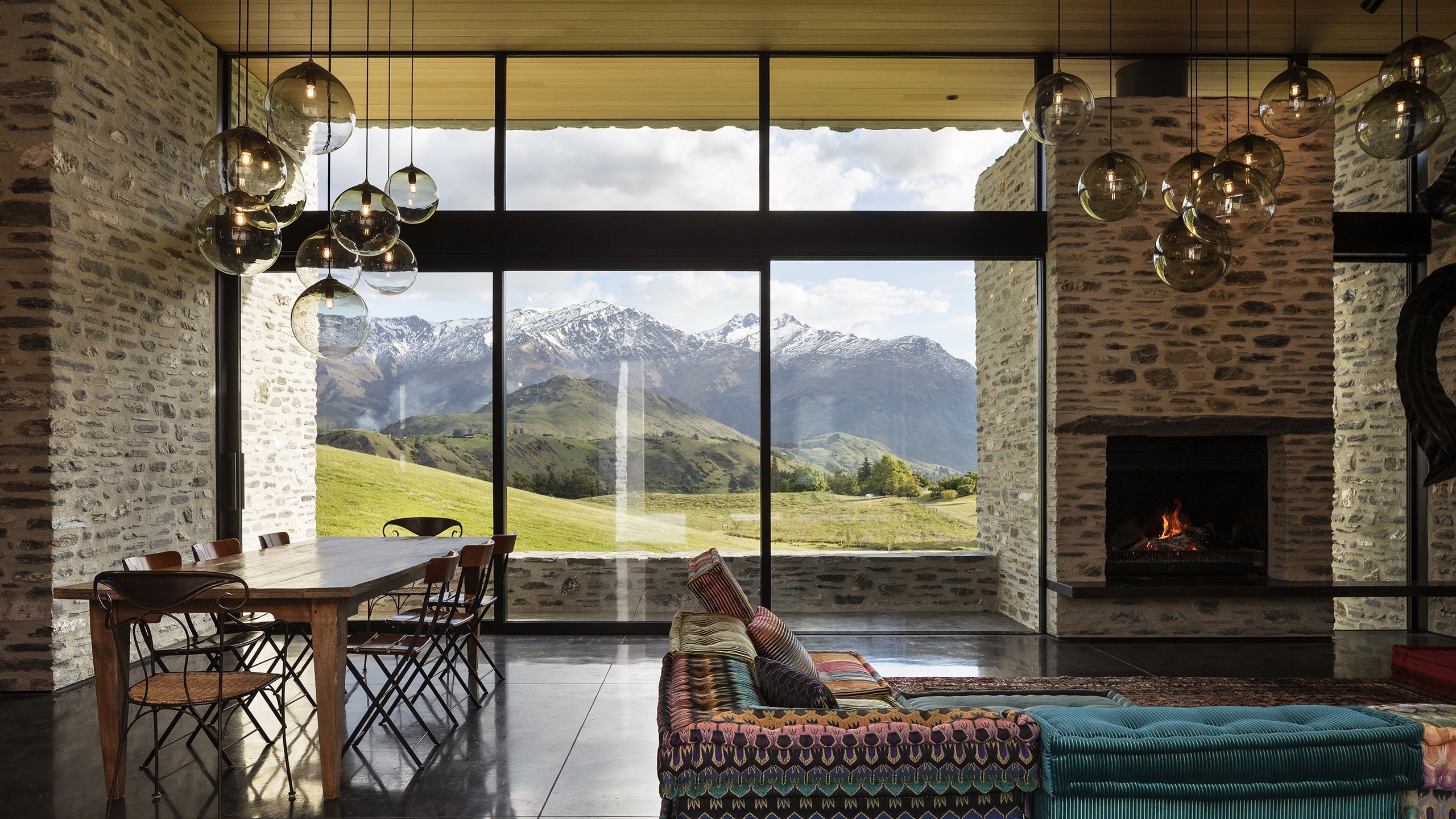 Dark polished concrete floors in Queenstown home.