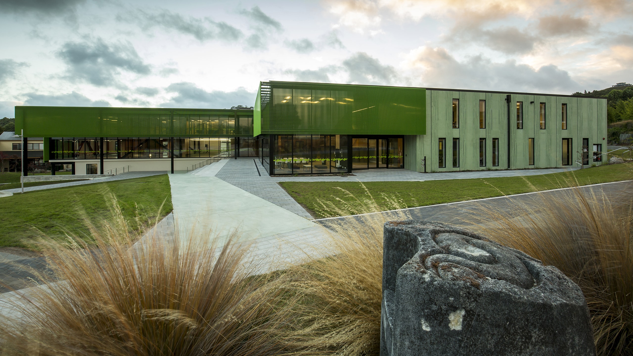 Green coloured concrete walls of Waiariki Nursing Building