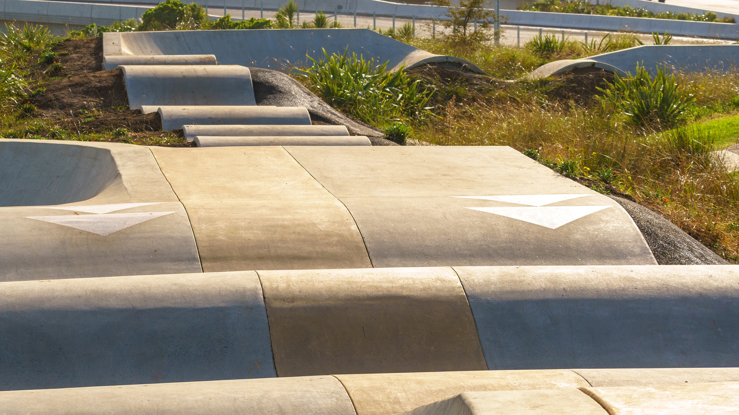 coloured concrete skatepark in Auckland suburb of Waterview.