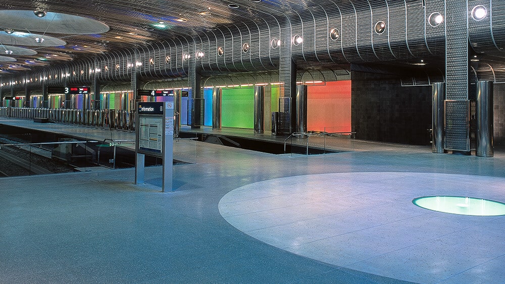 Coloured concrete floor in Britomart Train Station