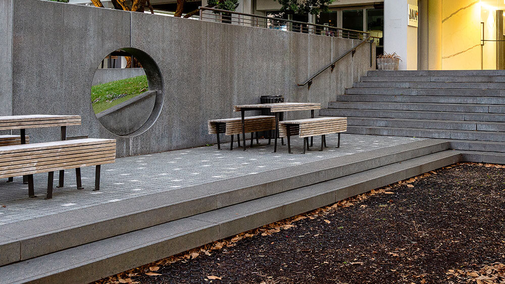 Coloured concrete stairs and wall in a public park