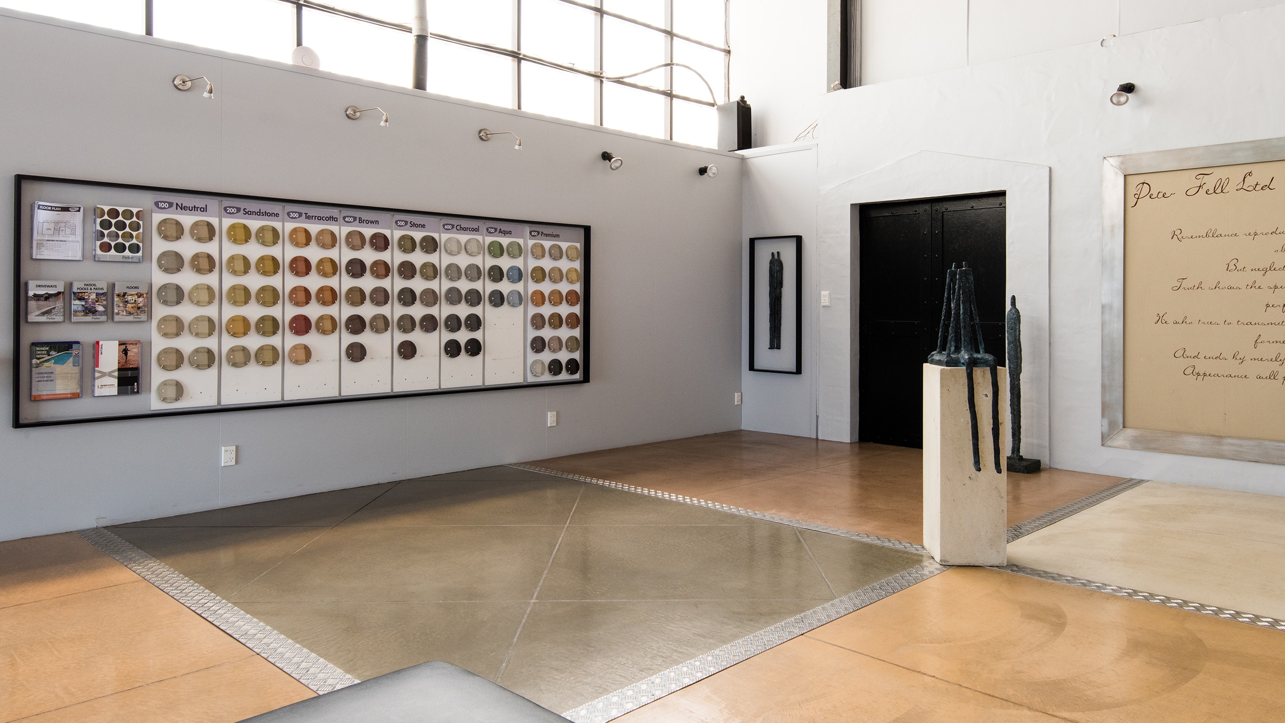 f16-PFL-Showroom-NEW-7 coloured concrete samples and polished floor slabs in PeterFell Showroom
