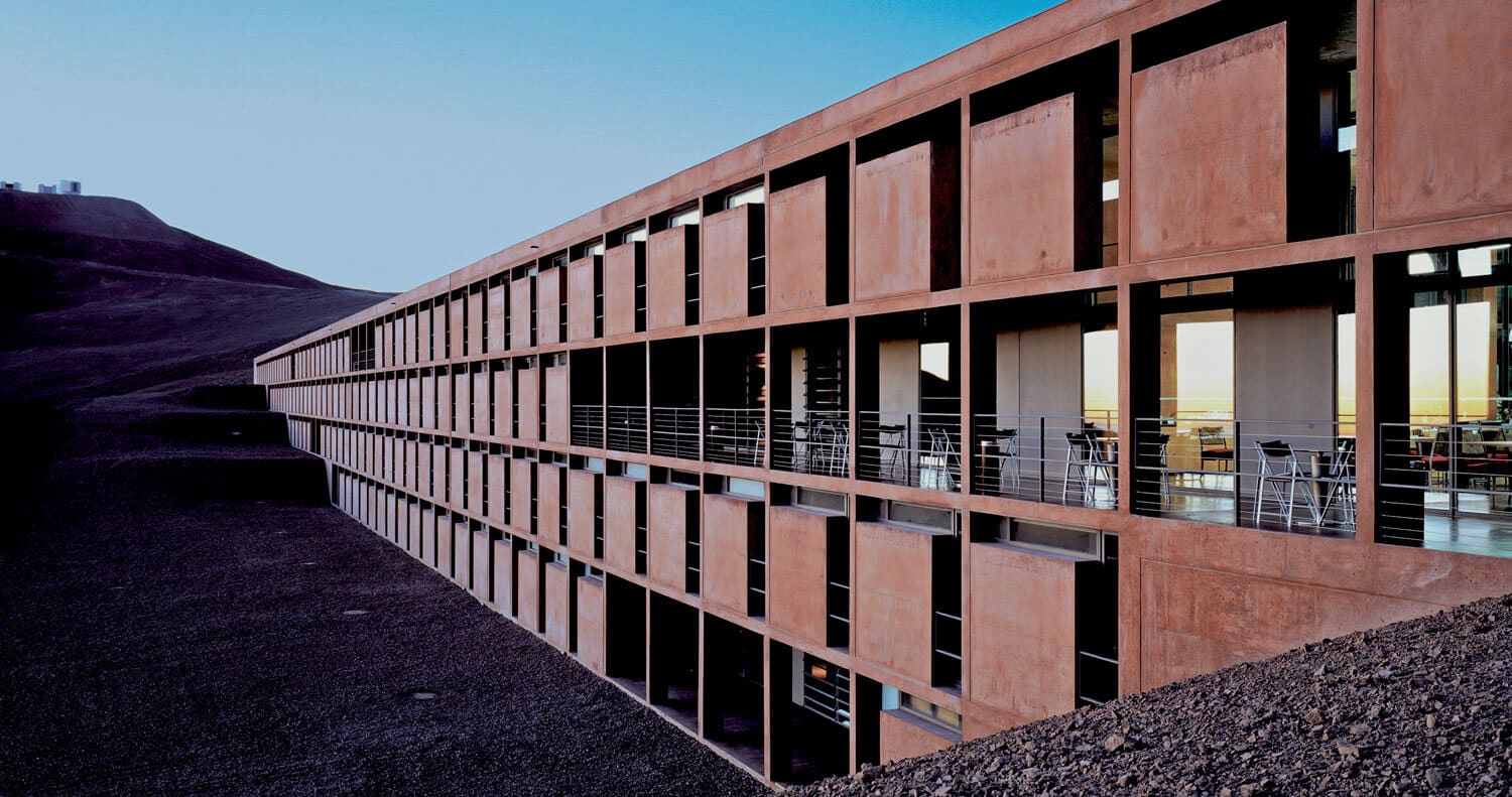 Hotel with red coloured concrete walls